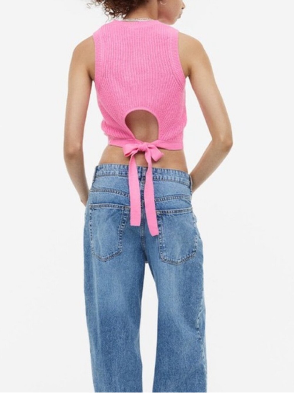 H&M Pink Tie-Back Knit Tank Top